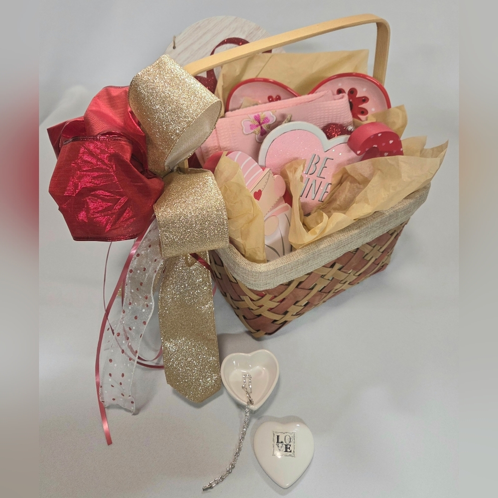 Valentine's Day Gift Basket with Bracelet & Heart Decor
